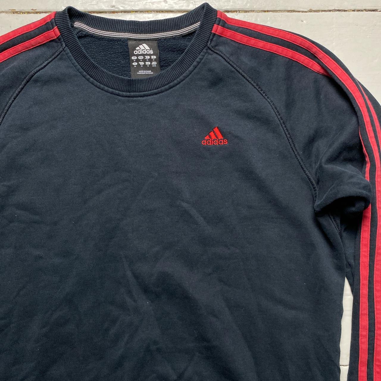 Adidas Performance Essentials Black and Red 3 Stripe Jumper