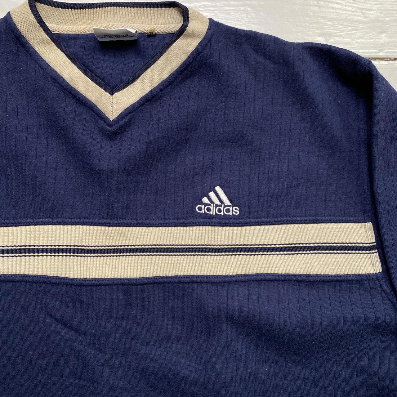 Adidas Vintage Navy and White Thick Jumper