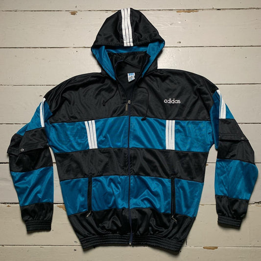 Adidas Vintage Track Hooded Jacket Blue and Black