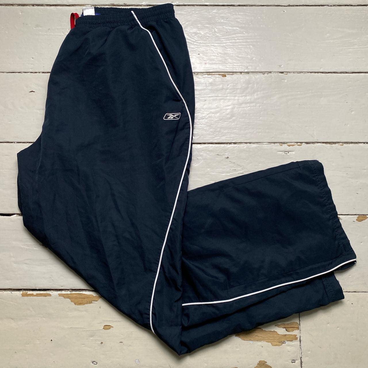 Reebok Navy and White Shell Track Pant Bottoms