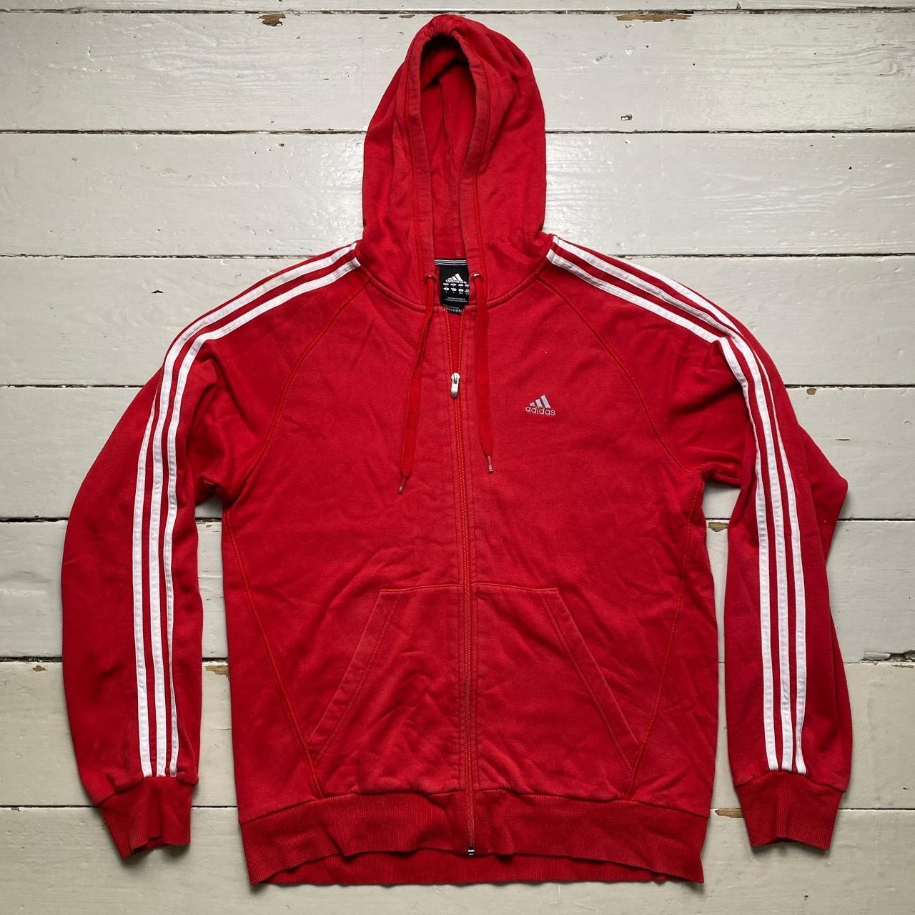 Adidas Performance Essentials Red and White Hoodie