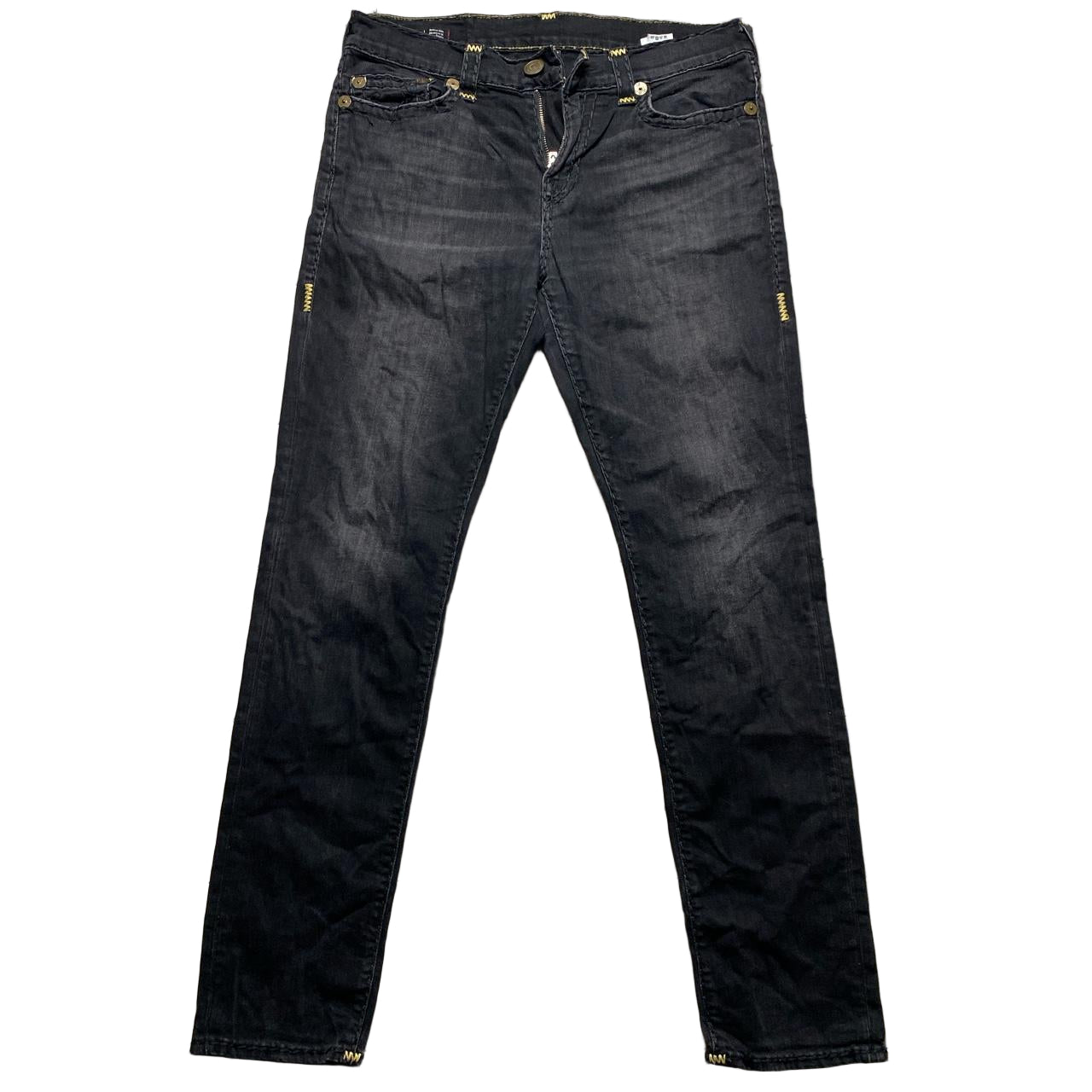 True Religion Geno Black and Gold Big Stitch Jeans (34W)