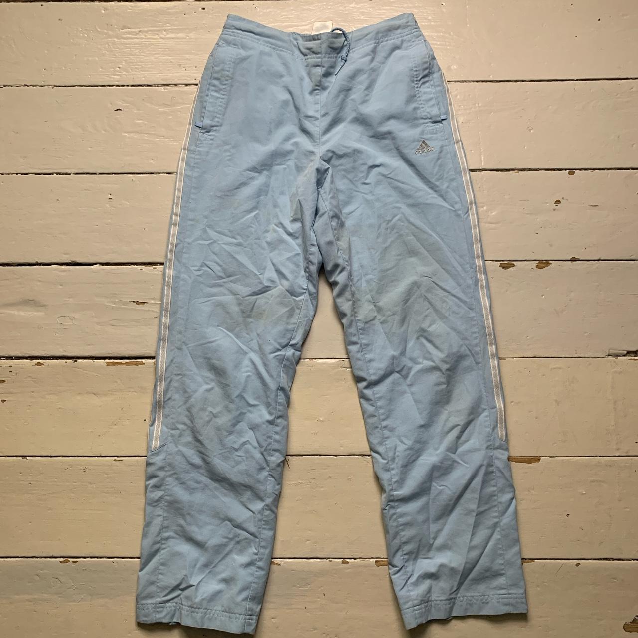 Adidas Vintage Baby Blue and White Shell Track Pant Bottoms