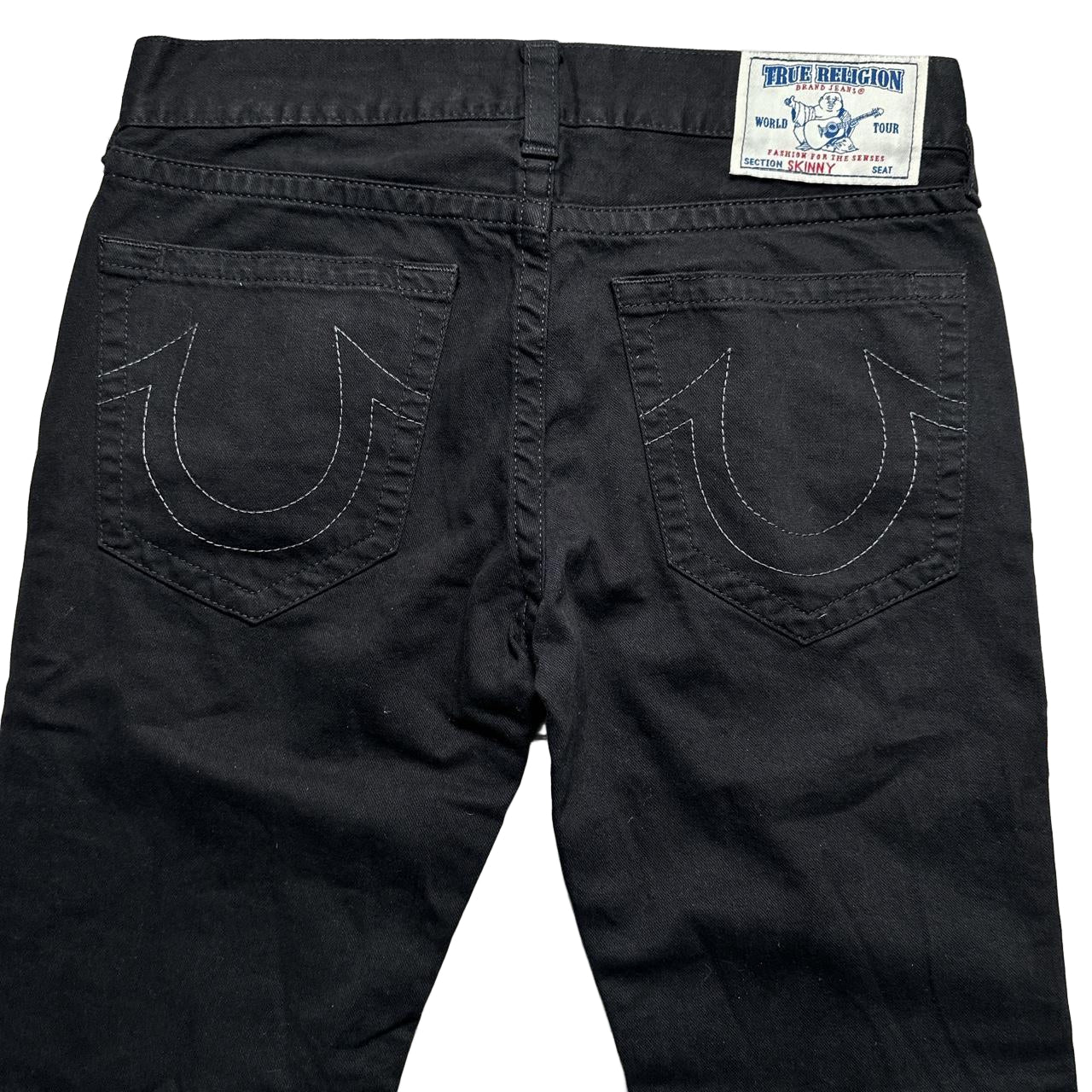 True Religion Black and White/Silver Stitch Jeans (34W)
