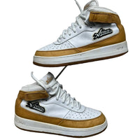 Avirex White and Tan Air Force Style Mid Top Trainers (UK 10.5)