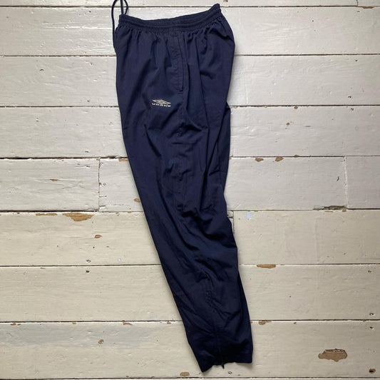 Umbro Vintage Navy and White Baggy Shell Track Pant Bottoms
