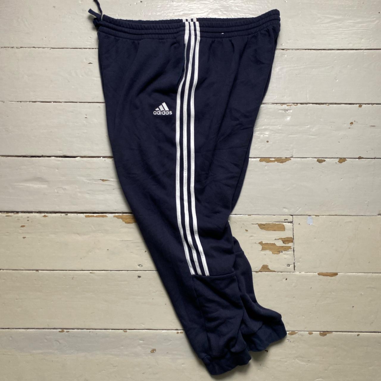 Adidas Navy and White Stripe Baggy Joggers