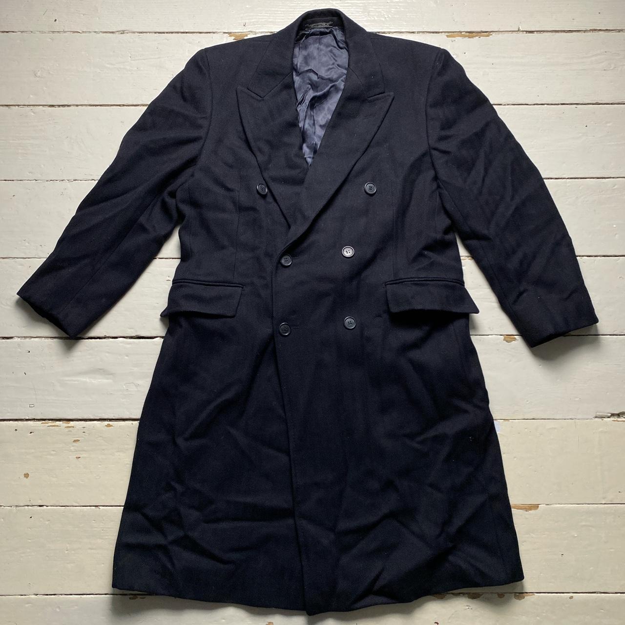 Huntsman & Sons of Saville Row Long Double Breasted Duffle Trench Coat Navy