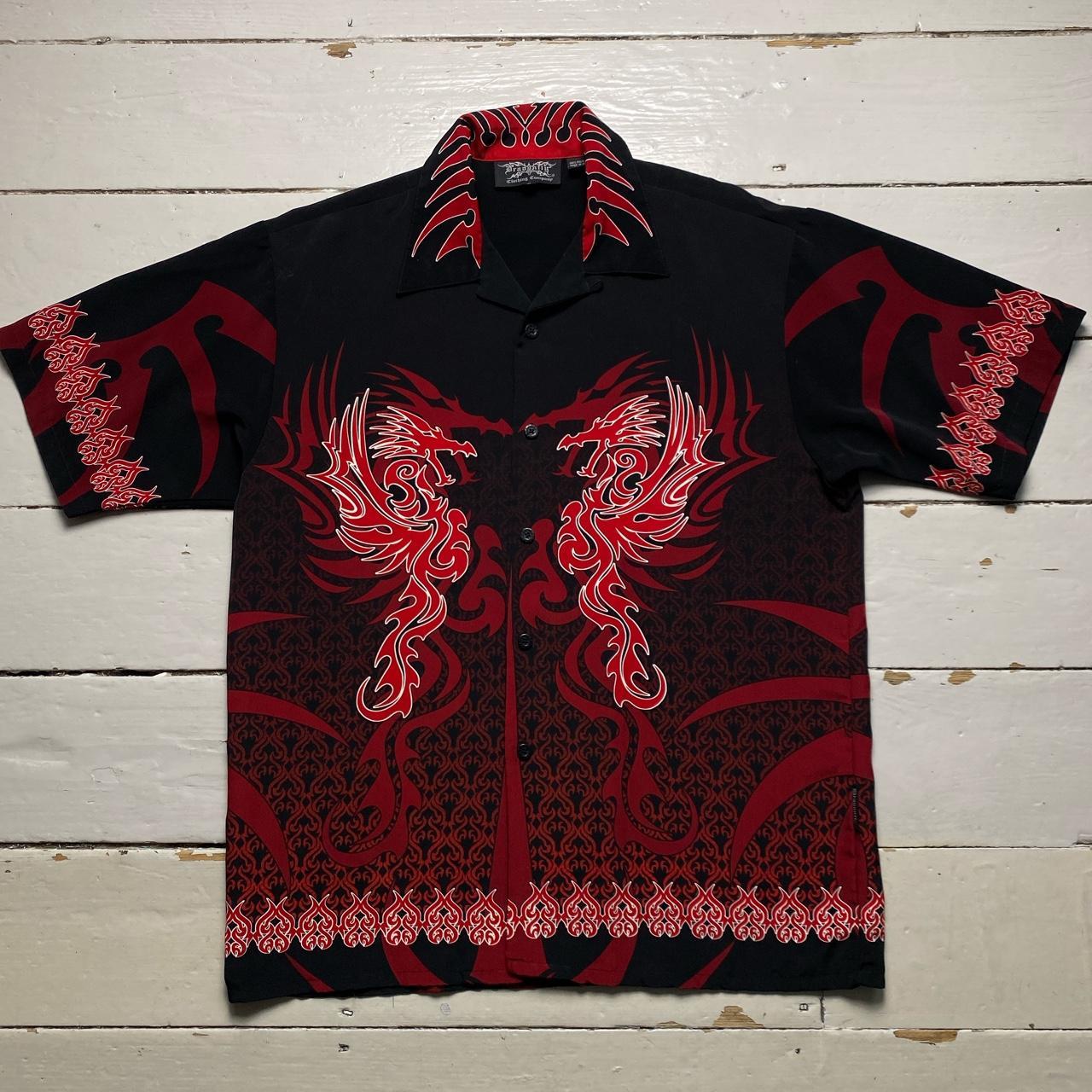 Dragonfly Black Red and White 90’s Y2k Dragon Silk Shirt