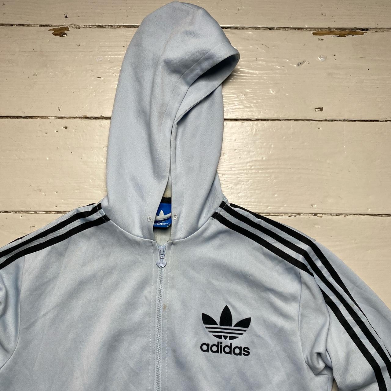 Adidas Originals Baby Blue and Navy 3 Stripe Hoodie