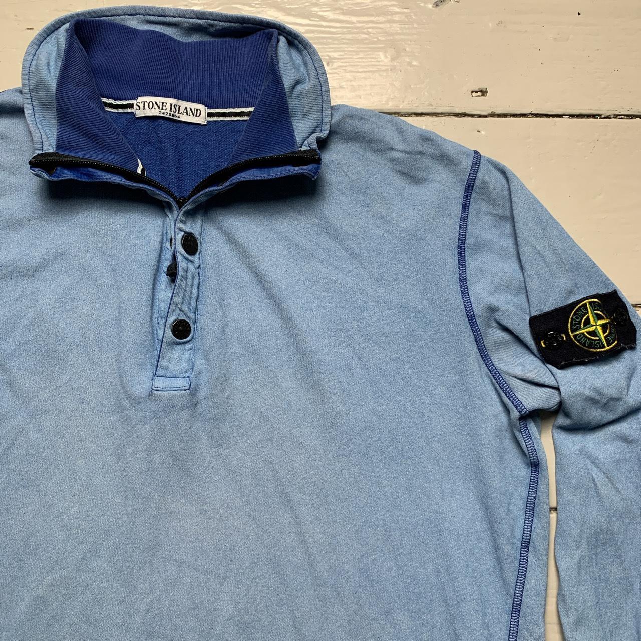 Stone Island Vintage Light Baby Blue Contrast Stitch Zip Button Quarter Zip Jumper