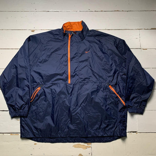 Nike Vintage 90’s Navy and Orange Swoosh Shell Tracksuit Half Zip Skidoo Jacket