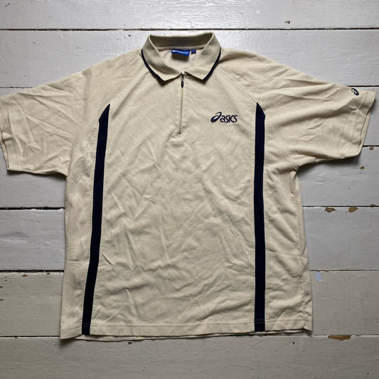 Asics Cream and Navy Vintage Zip Polo Shirt