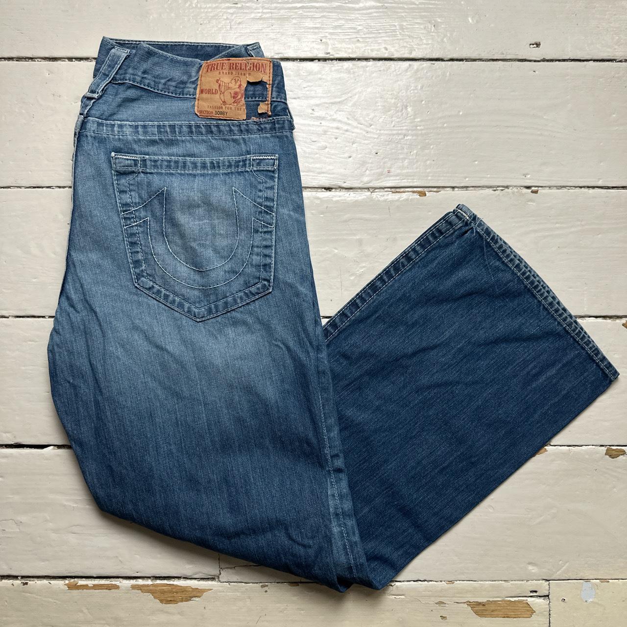 True Religion Bobby Baggy Blue White Stitch Jeans