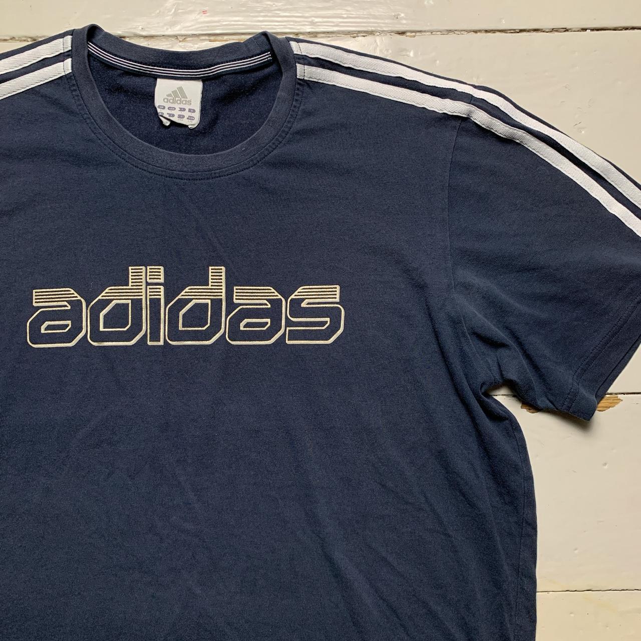 Adidas Vintage Navy and White Stripe T Shirt