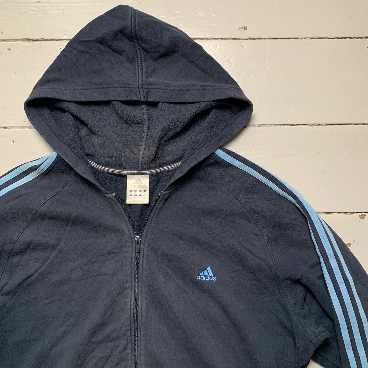 Adidas Essentials Vintage 3 Stripe Hoodie Navy and Baby Blue