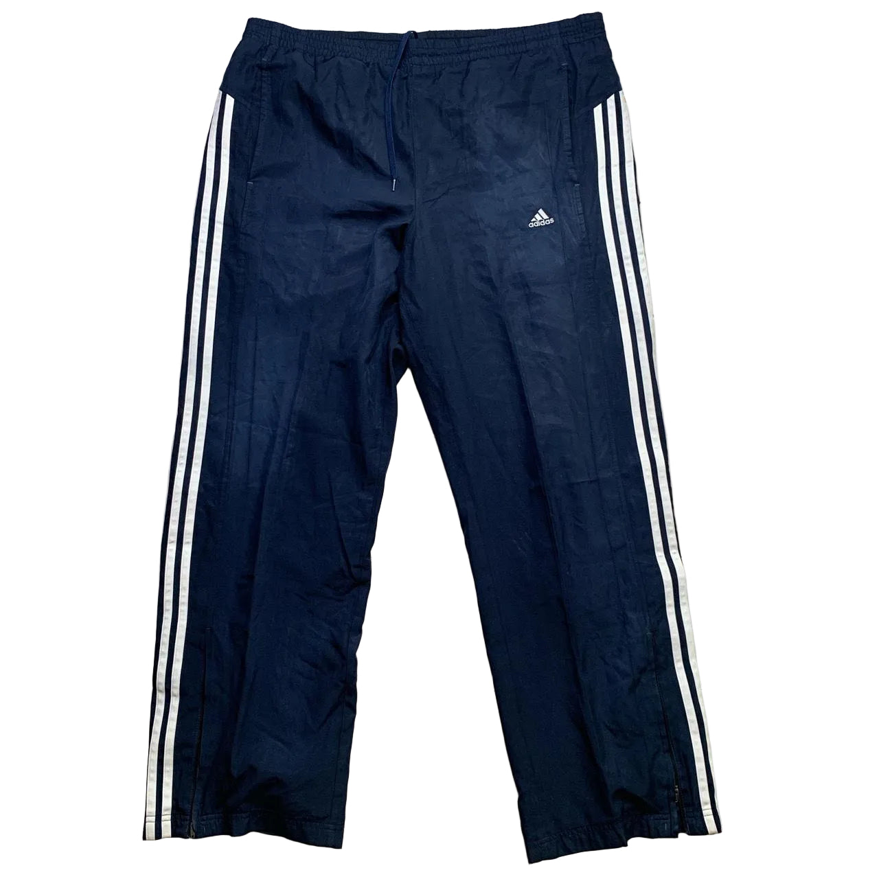 Adidas Navy and White 3 Stripe Shell Track Pant Baggy Bottoms (L)