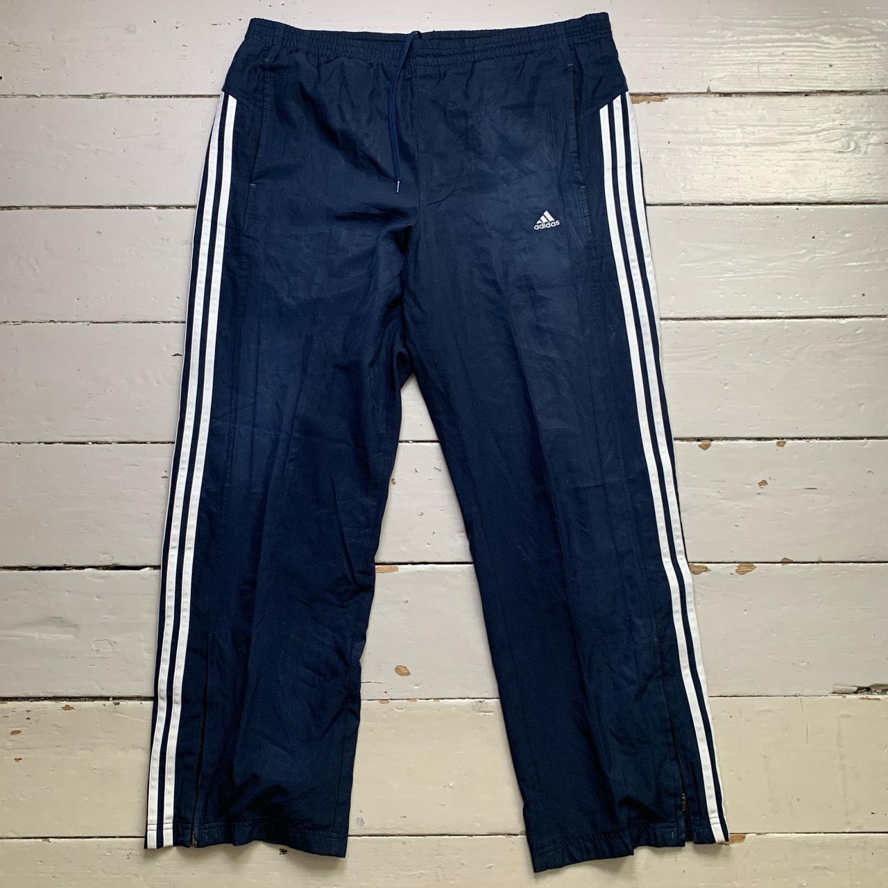 Adidas Navy and White 3 Stripe Shell Track Pant Baggy Bottoms