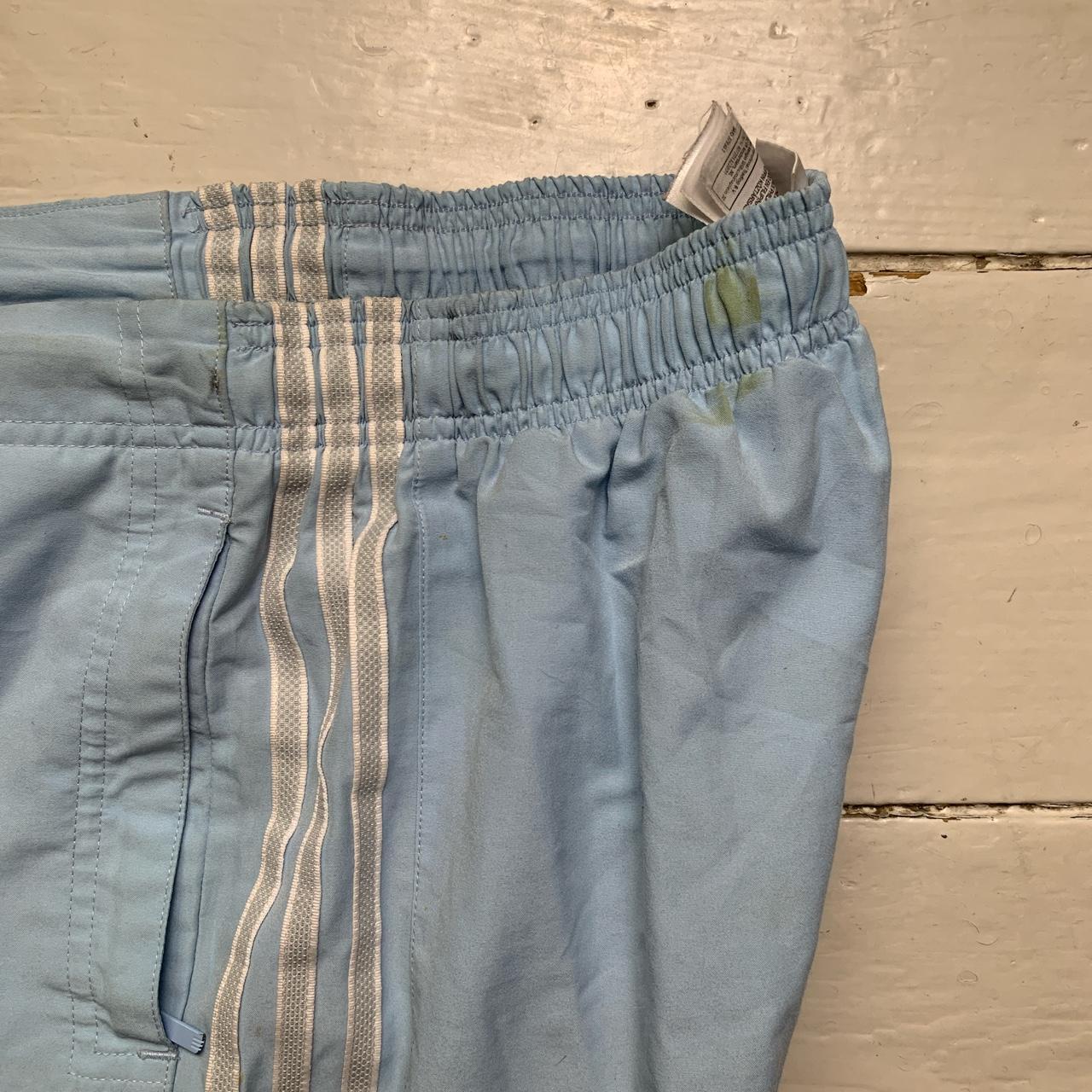 Adidas Vintage Baby Blue and White Shell Track Pant Bottoms