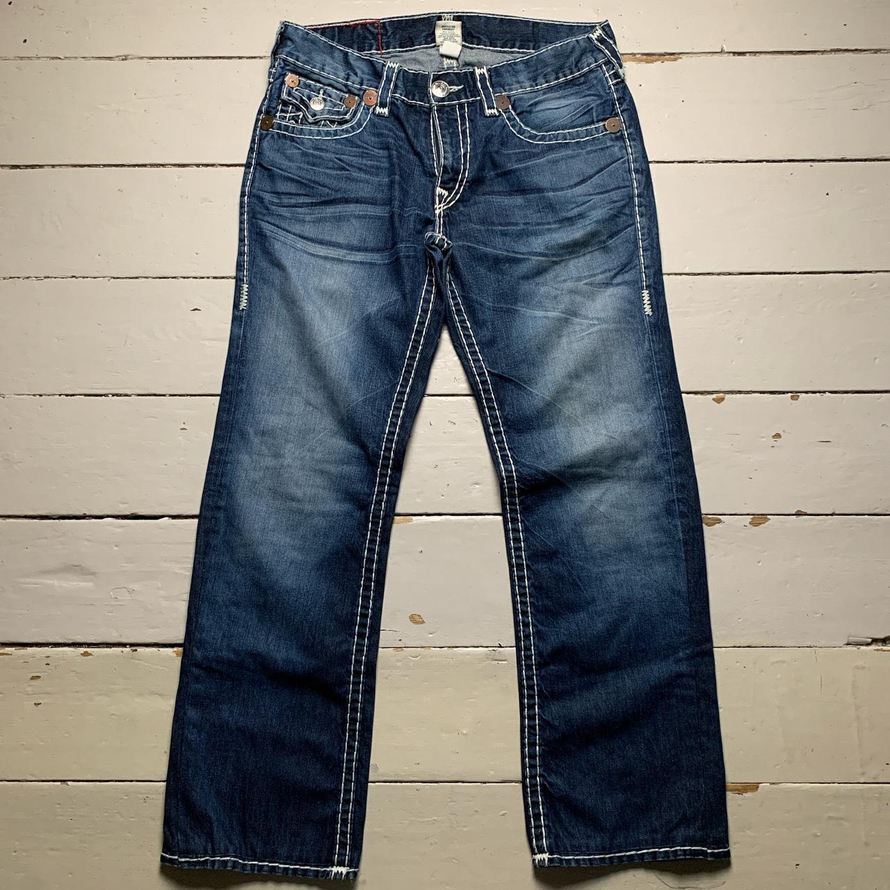 True Religion Billy Super T Navy and White Big Stitch Jeans