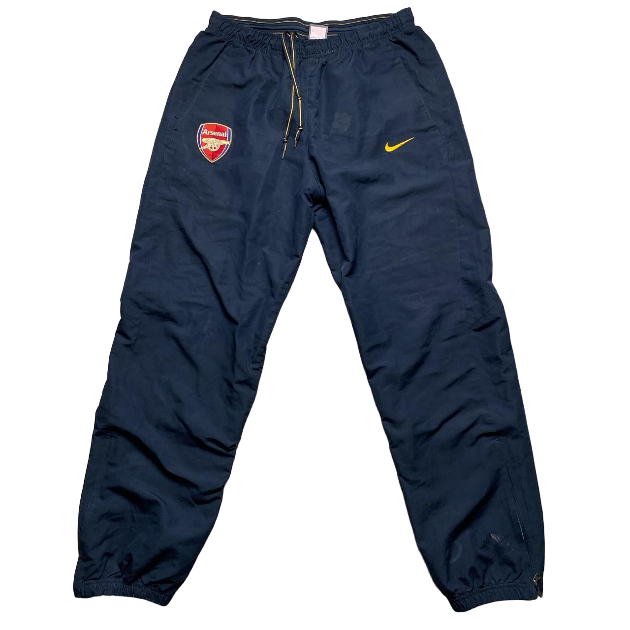 Nike Football Arsenal Vintage y2k Navy and Yellow Swoosh Shell Trackpant Bottoms (M)