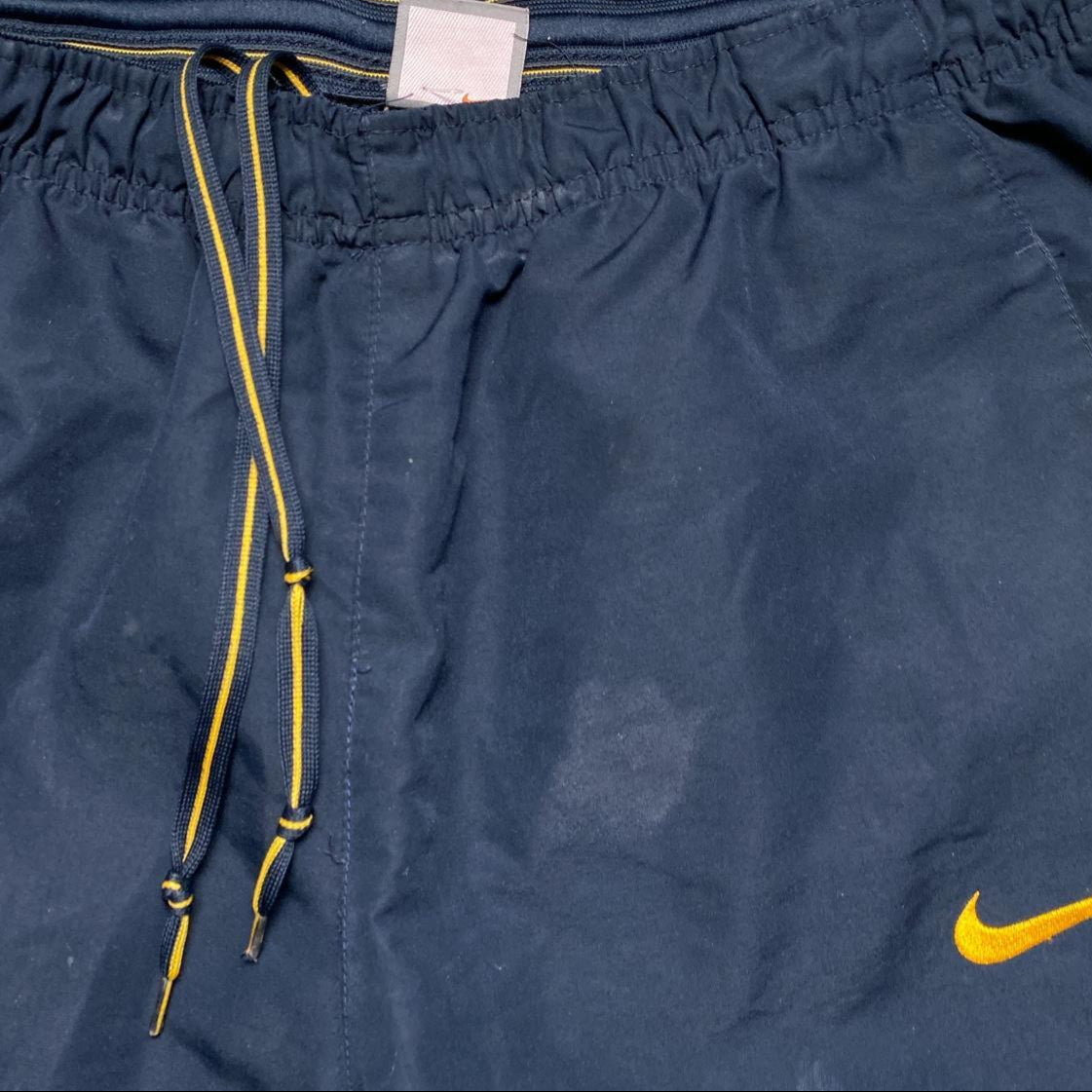 Nike Football Arsenal Vintage y2k Navy and Yellow Swoosh Shell Trackpant Bottoms (M)