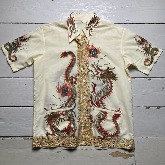 Dragon Cream Red and Yellow Silk Y2k 90’s Shirt