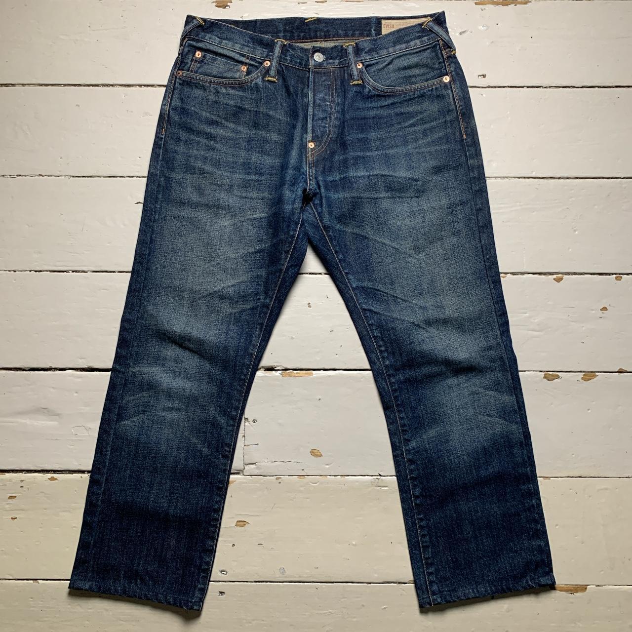 Evisu Vintage Navy and Black Daicock Swoosh Jeans