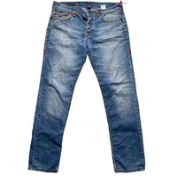 True Religion Rocco Light Blue Big Yellow and Orange Stitch Baggy Jeans (36W)