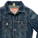 True Religion Joey Super T Big Contrast Stitch Navy and White Denim Jacket (L)