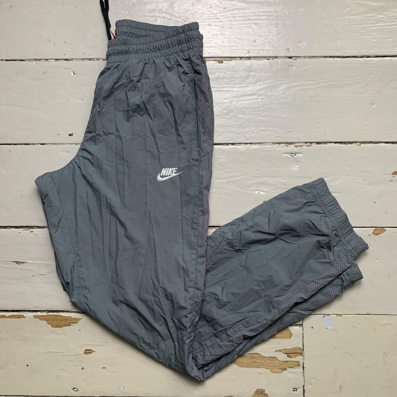 Nike Swoosh Grey and White Shell Track Pant Baggy Bottoms