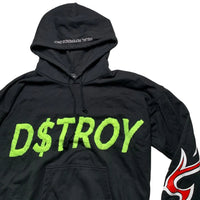 Diesel Only The Brave S-Alby-X6 D$TROY Destroy Black Red Flame and Neon Green Hoodie (2XL)