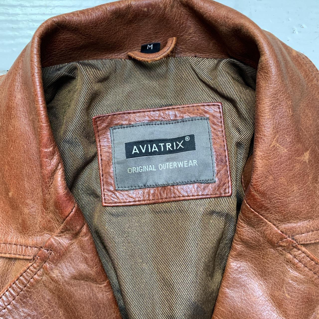 Aviatrix Brown Leather Long Coat Button Up Jacket