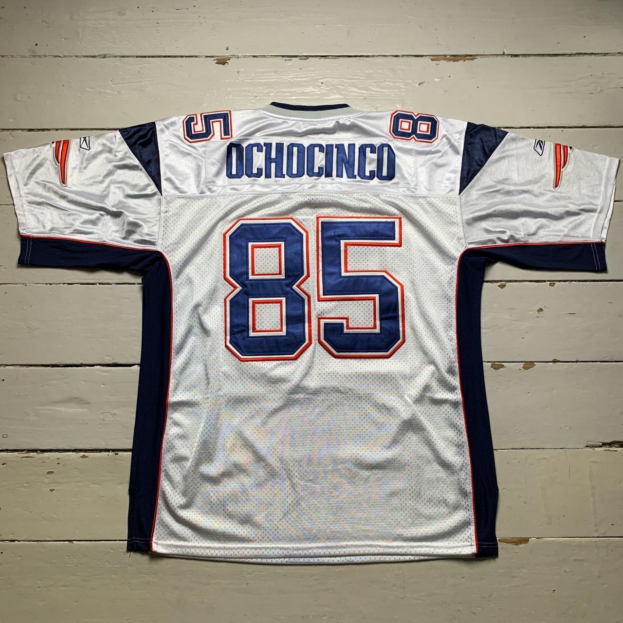 New England Patriots Reebok Ochocinco NFL American Football Jersey White Blue and Red