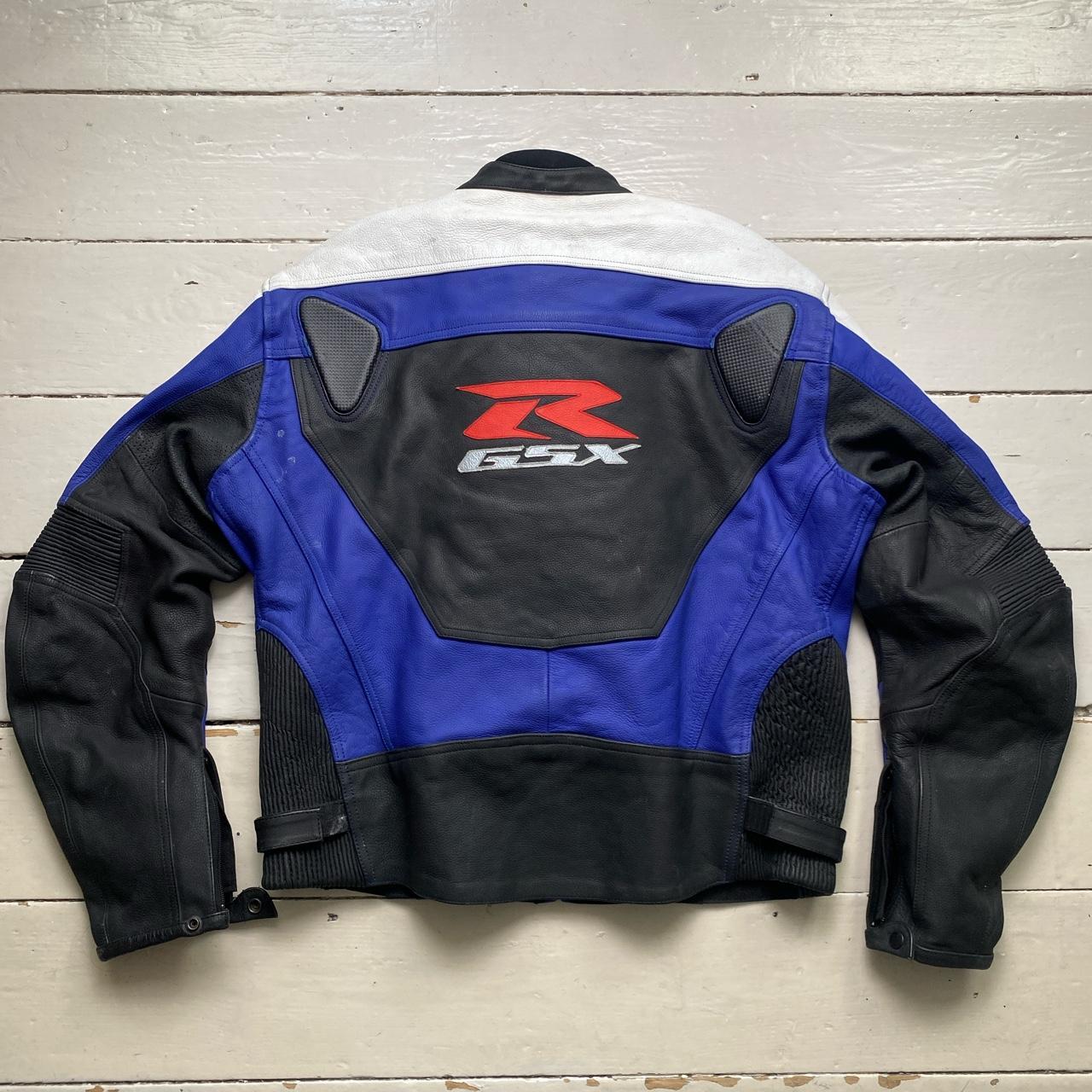 Suzuki R GSX Blue White Black and Red Leather Motorcycle Biker Jacket