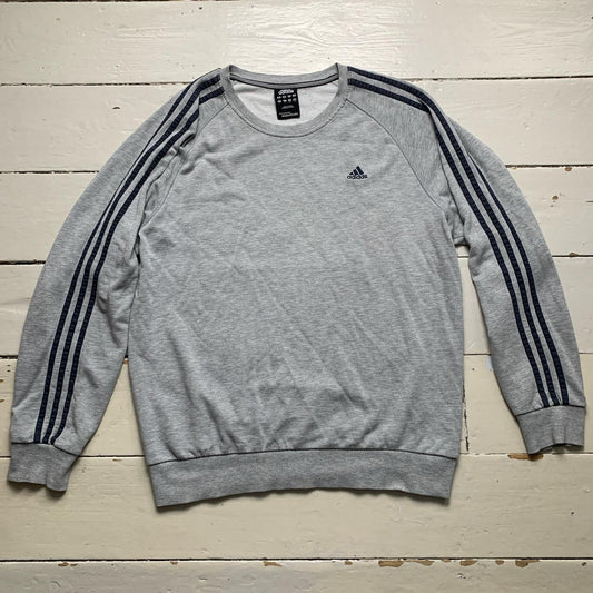 Adidas Performance Essentials Grey and Navy 3 Stripe Jumper