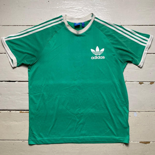 Adidas Green and White Stripe T Shirt