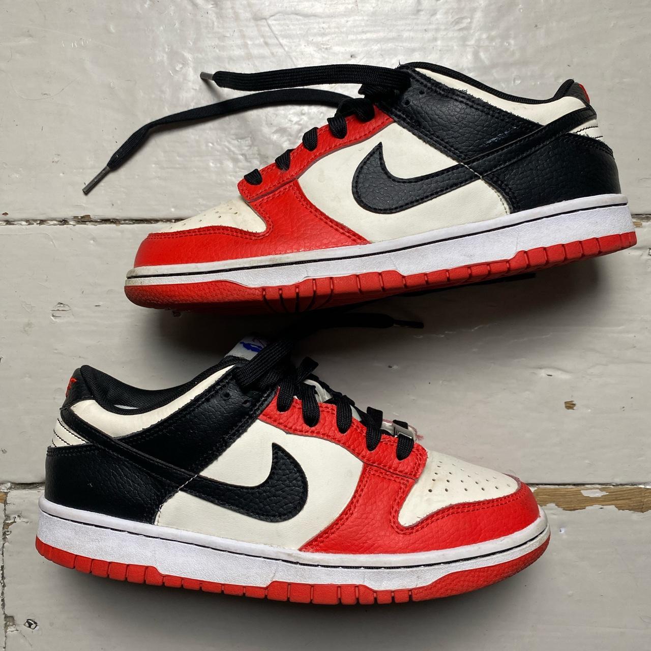 Nike Dunk Low EMB NBA White Black and Red Chicago