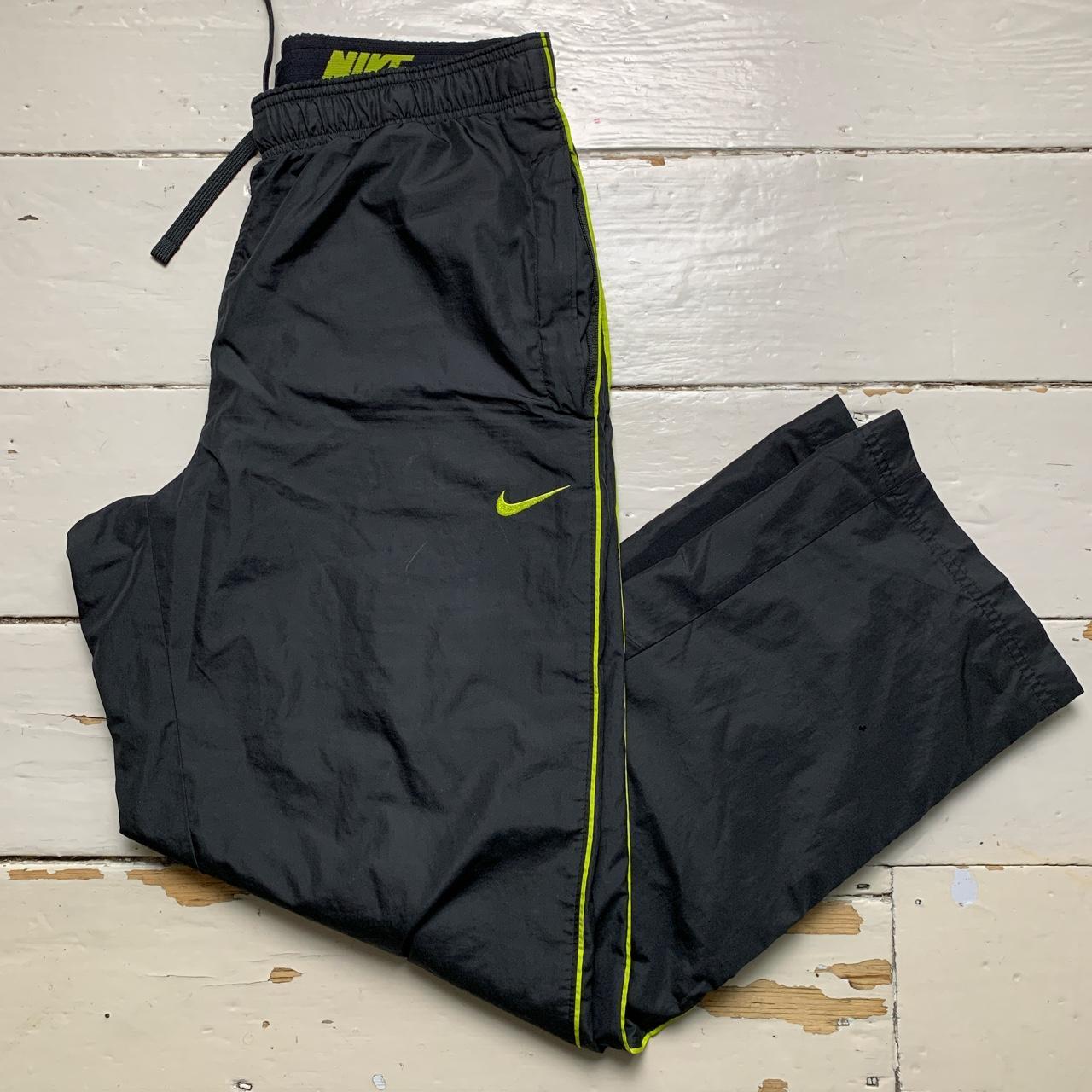 Nike Swoosh Vintage Shell Baggy Track Pant Bottoms Black and Neon Green