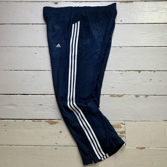 Adidas Navy and White 3 Stripe Shell Track Pant Baggy Bottoms