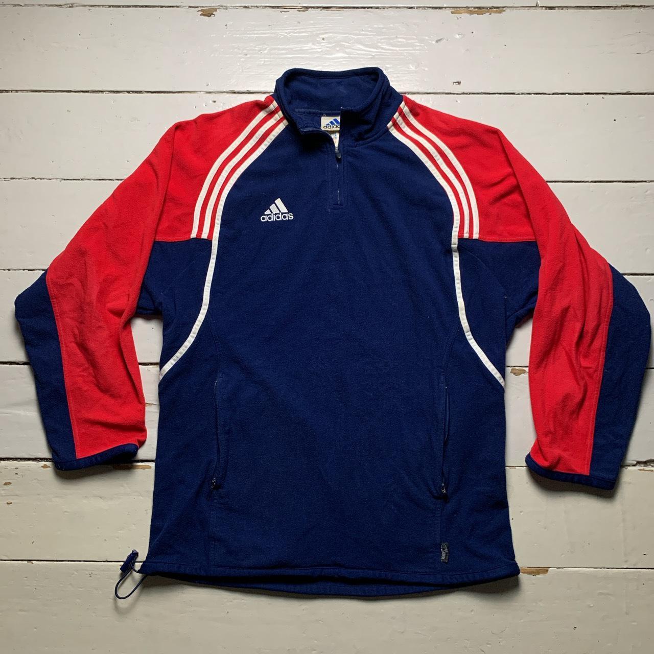 Adidas Vintage Navy Red and White 90’s Quarter Zip Fleece Jumper