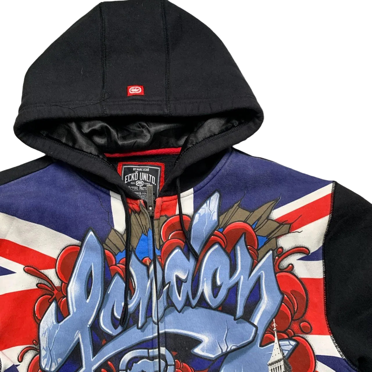 Ecko London Vintage Unlimited Black Blue and Red Graffiti Hoodie