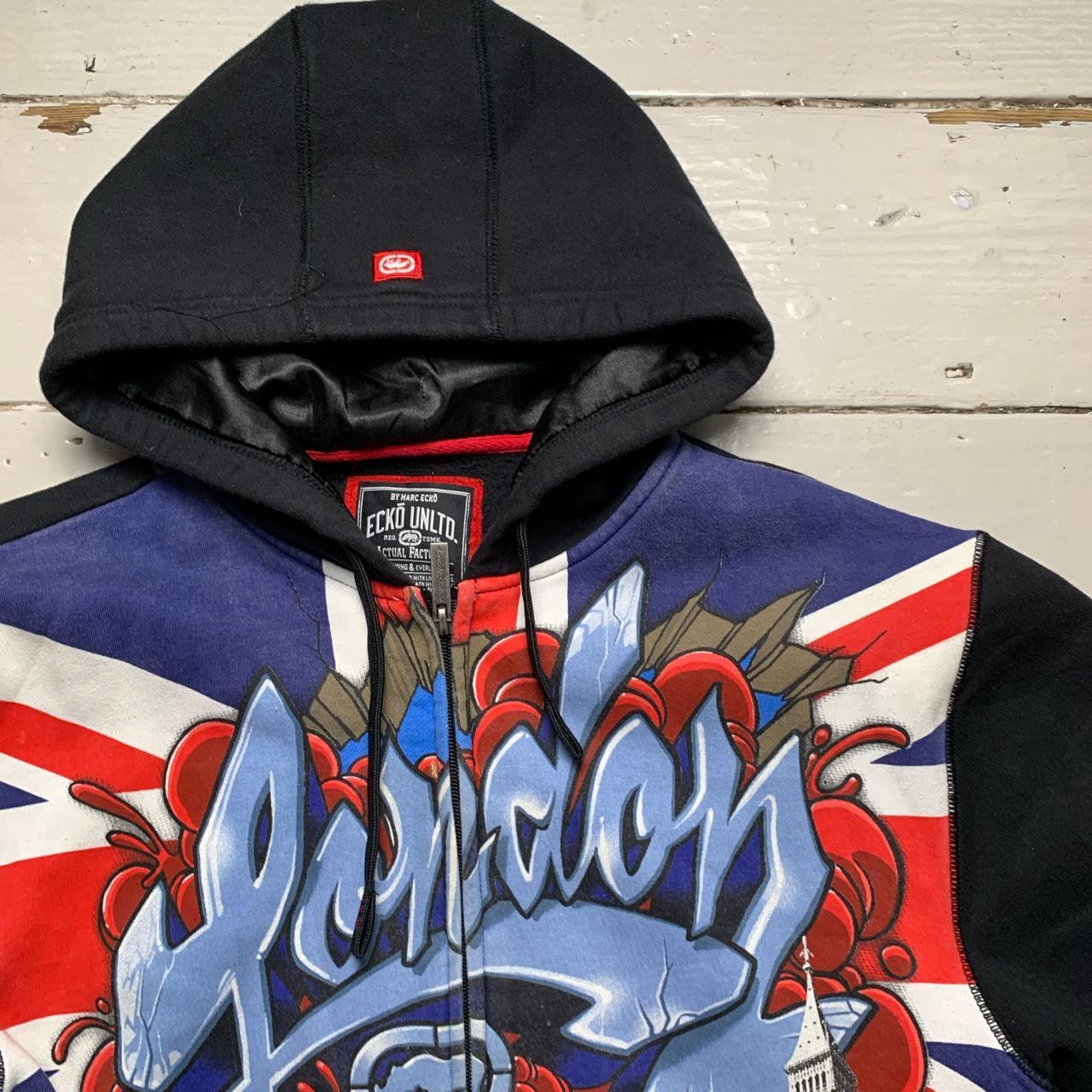 Ecko London Vintage Unlimited Black Blue and Red Graffiti Hoodie