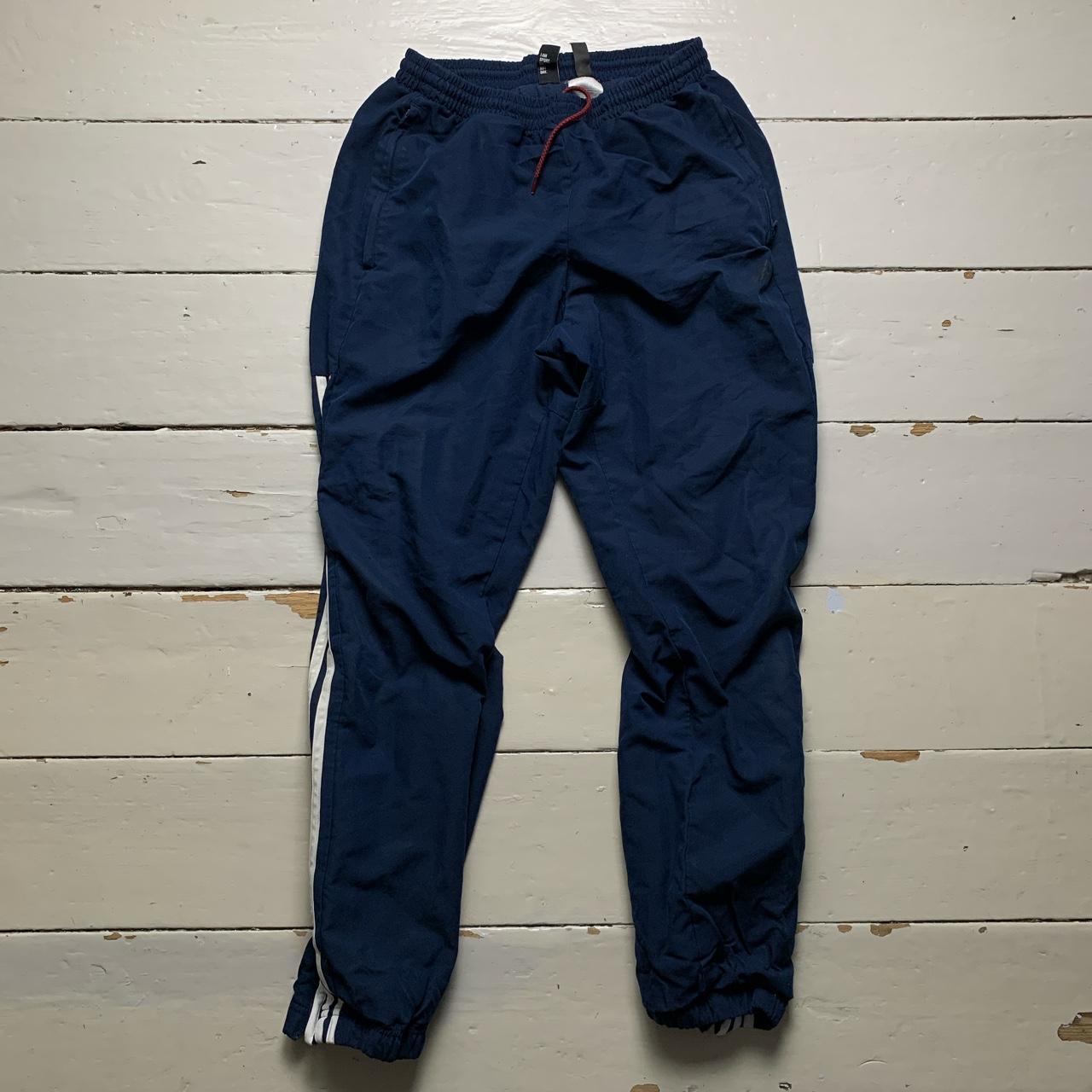 Adidas Baggy Navy and White Stripe Shell Track Pant Bottoms