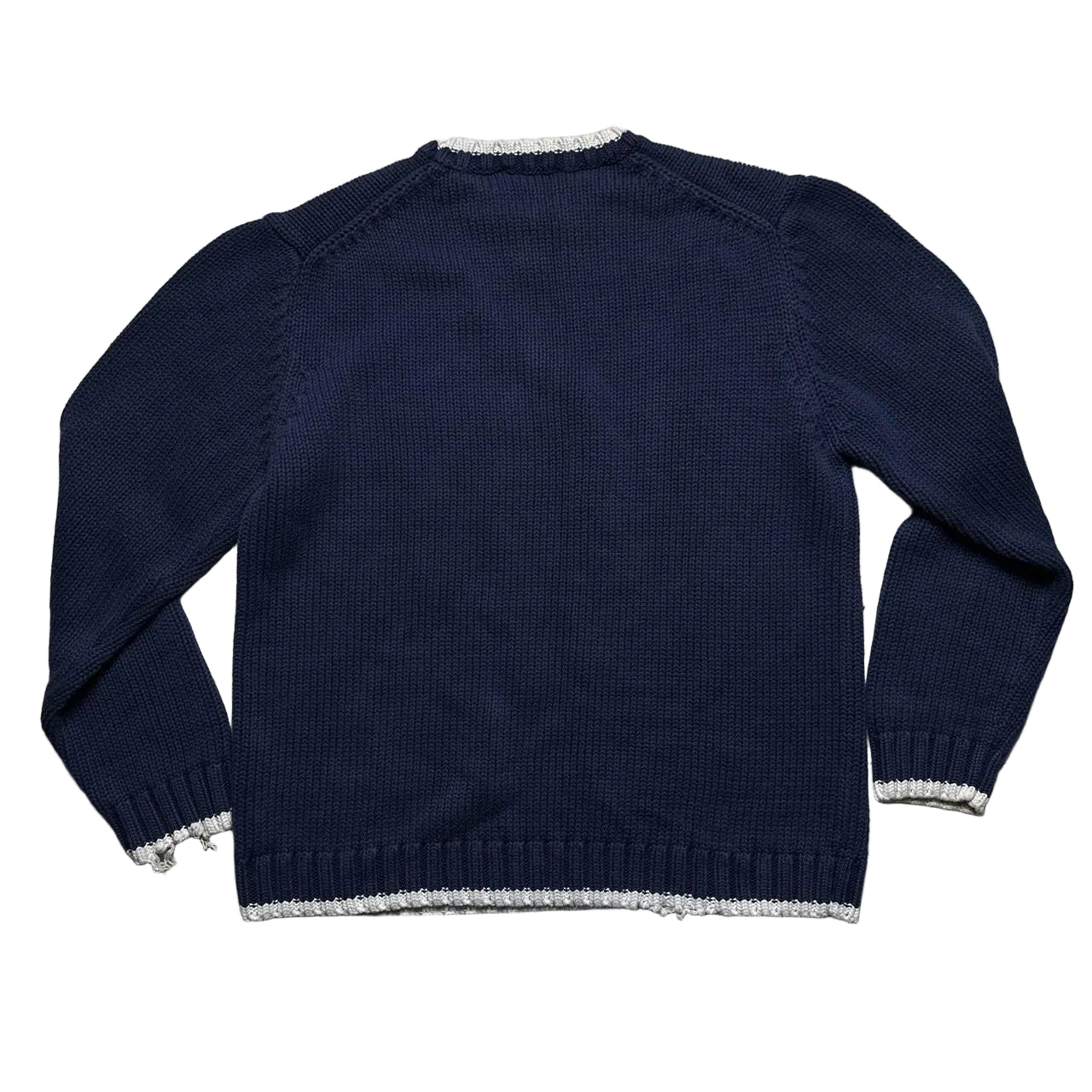 YSL Yves Saint Laurent Vintage Navy and White Cable Knit Knitted Thick Jumper (M)