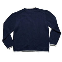 YSL Yves Saint Laurent Vintage Navy and White Cable Knit Knitted Thick Jumper (M)