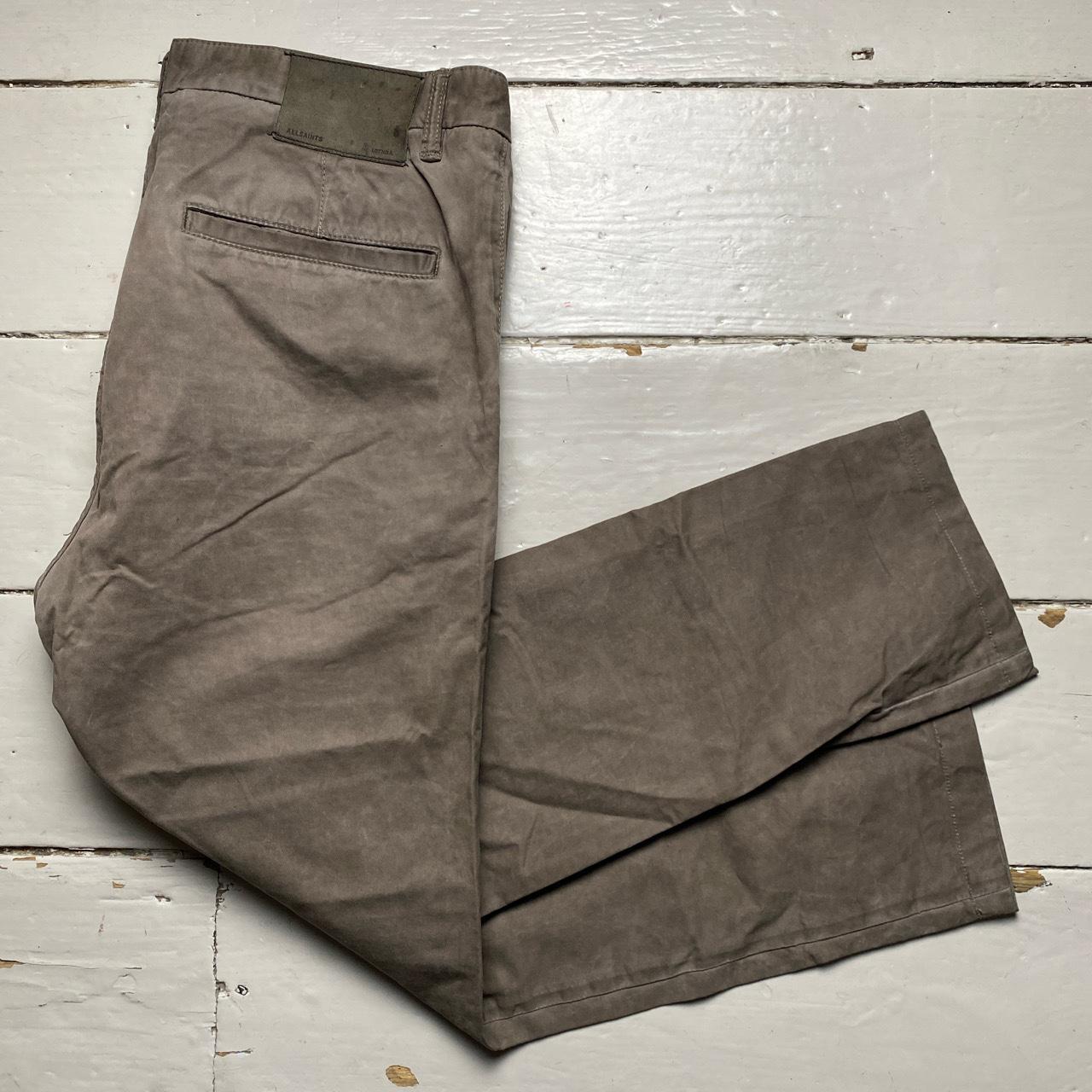 All Saints Fort Low Crotch Tapered Khaki Brown Cargo Chino Trousers