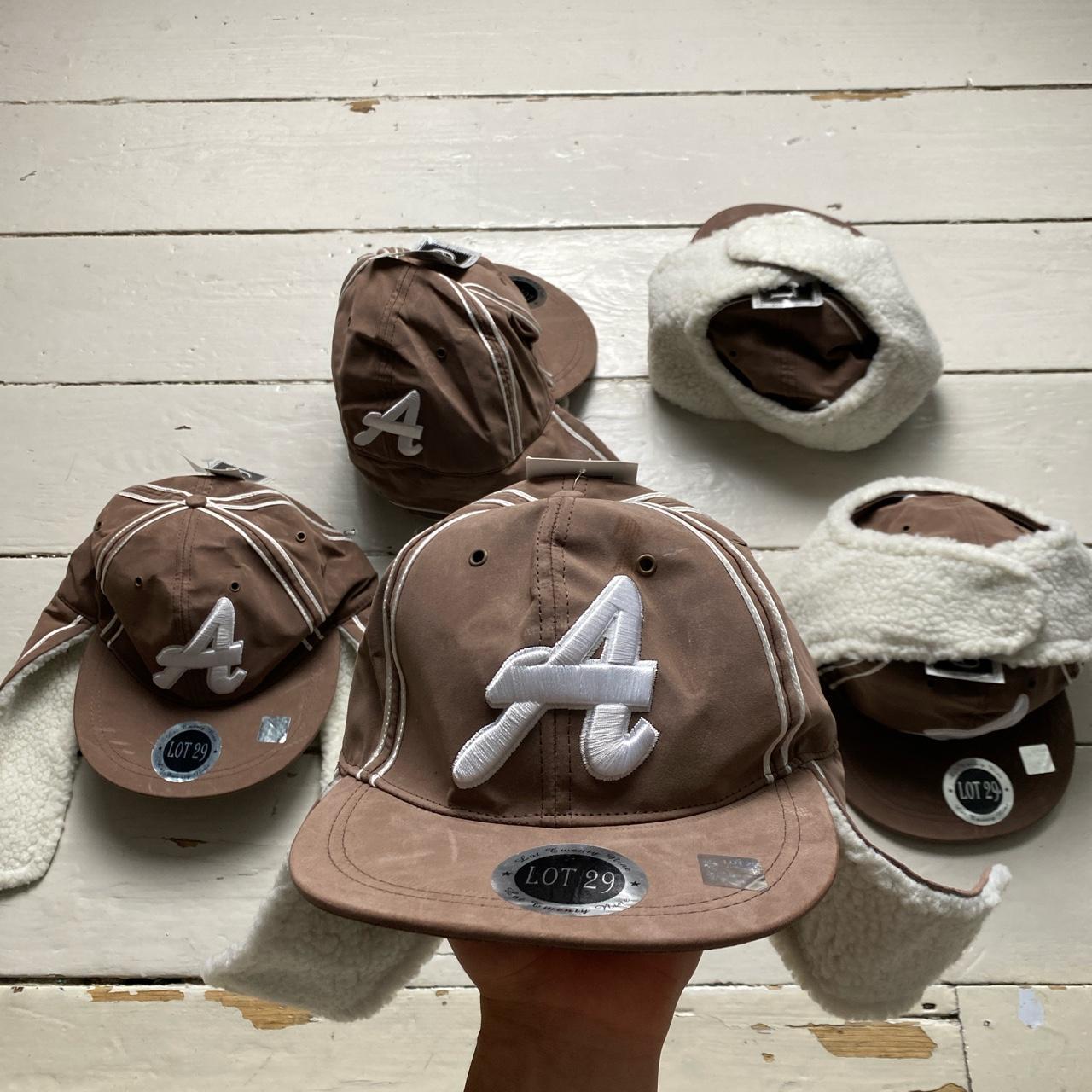 Lot 29 Atlanta Braves A Brown and White Dog Ear Trapper Fitted Cap