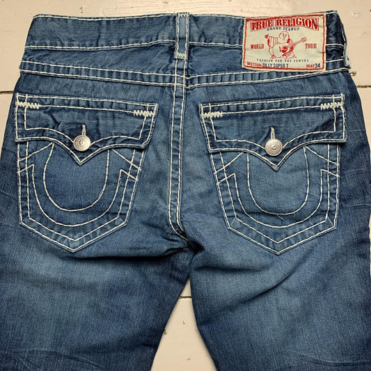 True Religion Billy Super T Navy and White Big Stitch Jeans