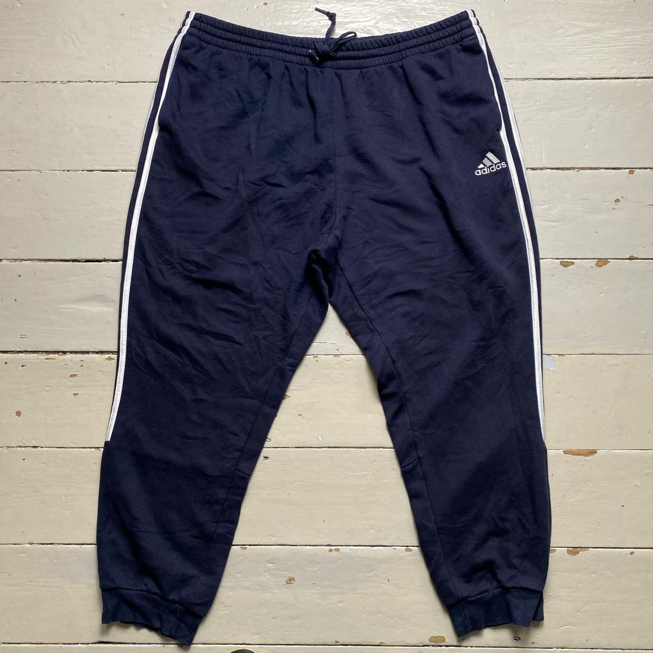 Adidas Navy and White Stripe Baggy Joggers